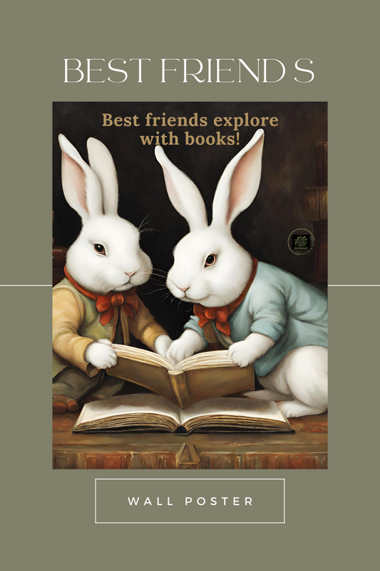 Wall Art Poster - Rabbits - Best Friends Explore With Books